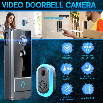 Wireless Smart Video Doorbell, 960P HD Video Doorbell Camera, Home Security Wifi Doorbell Camera, PIR Motion Doorbell